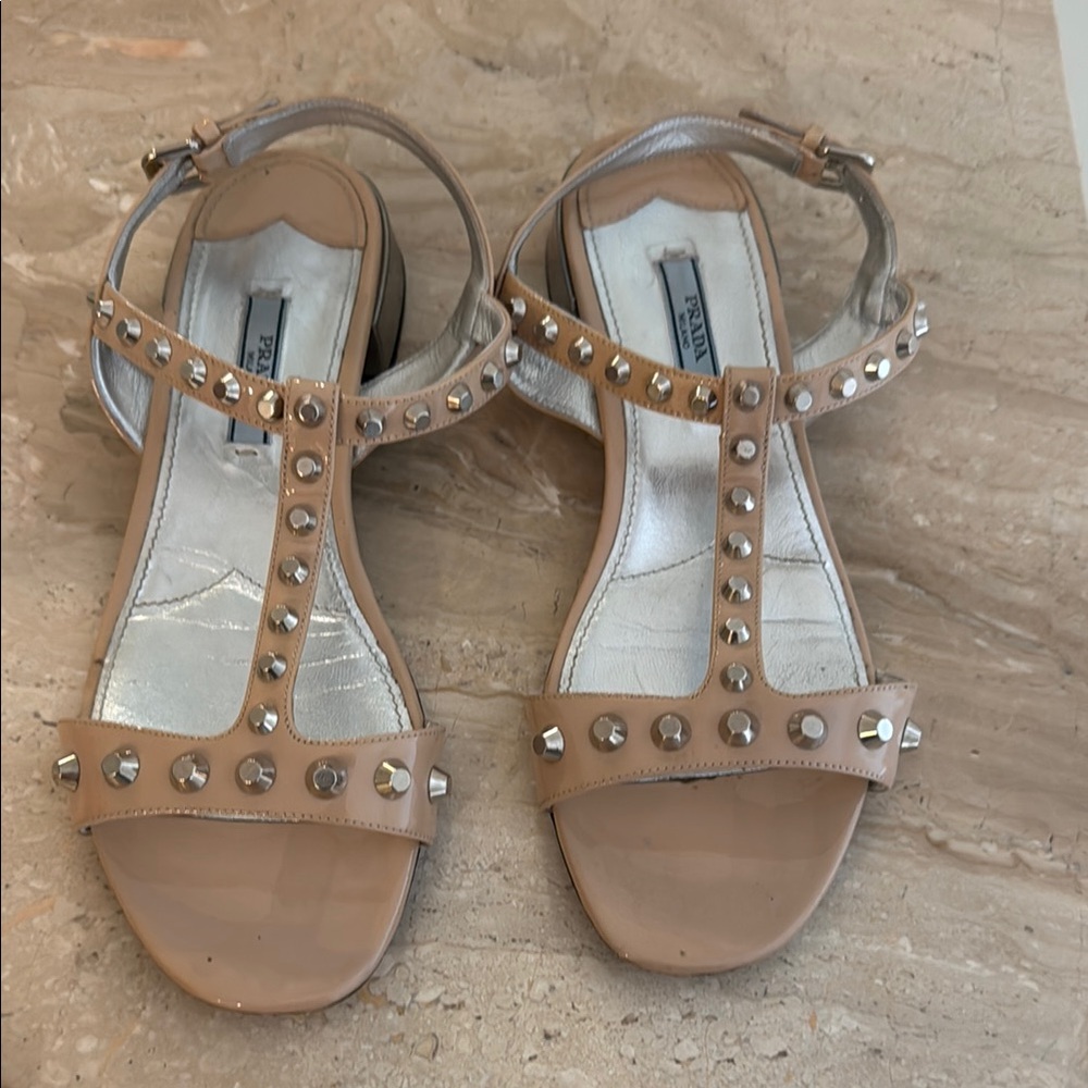 Prada Tan Studded Women's Sandals